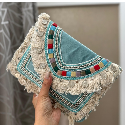 Women Ethnic Embellished Handmade Boho Designer Clutch Bag Bohemian Crossbody Purse