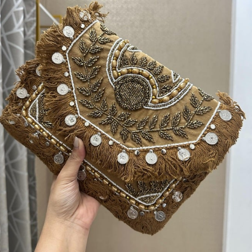 Women Ethnic Embellished Handmade Boho Designer Clutch Bag Bohemian Crossbody Purse