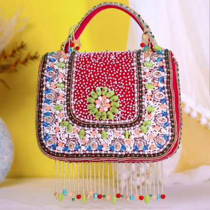 red color bridal handbag