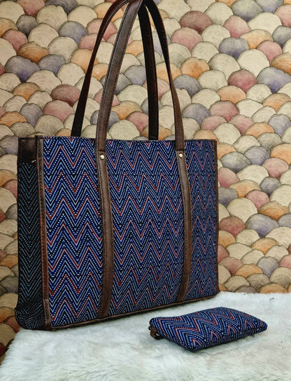 blue handcrafted tote bag