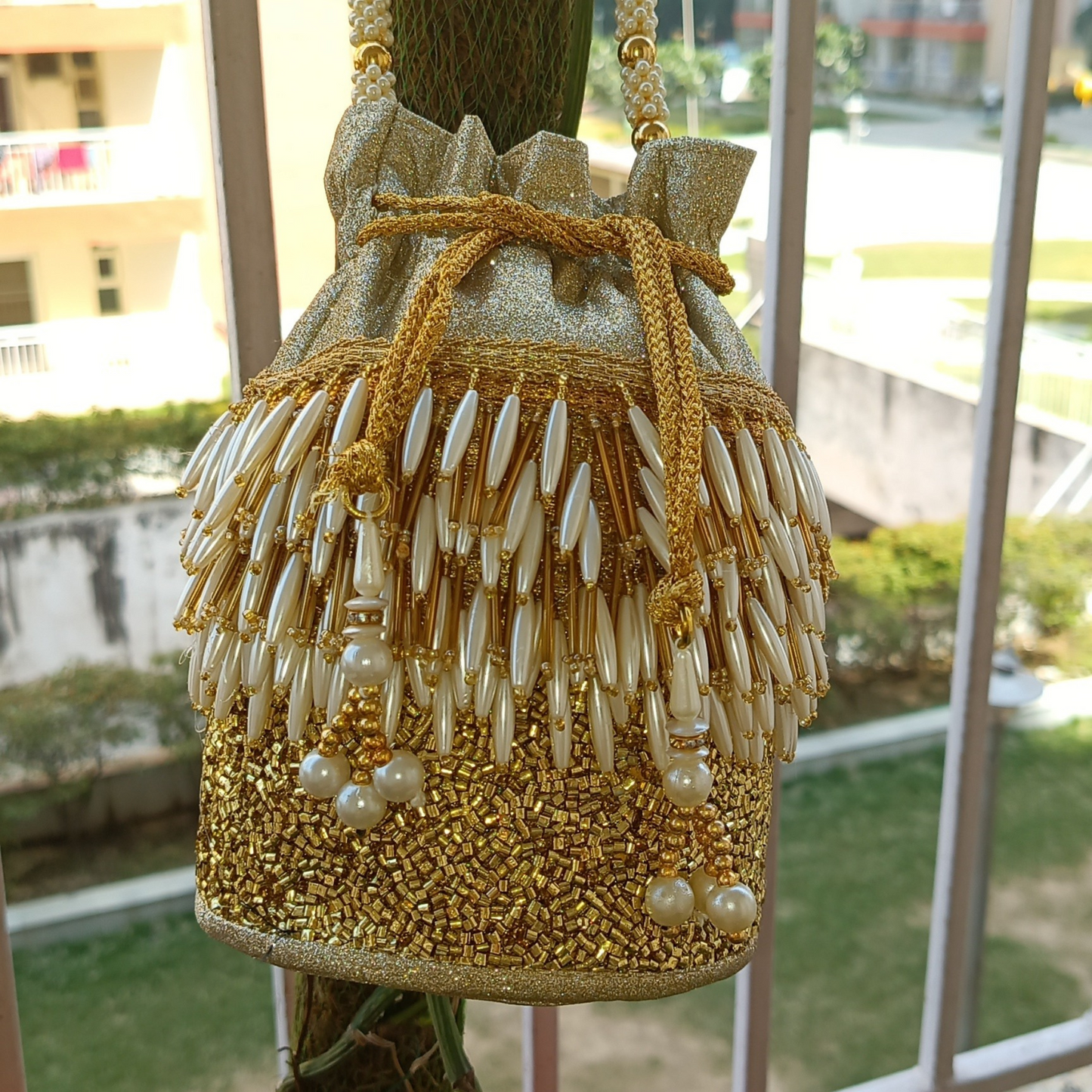 bridal gold potli bag