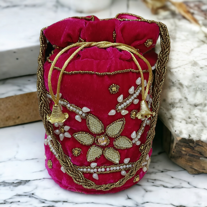 Potlis | Bucket bags | Bride bags | Wedding Gift | Handcrafted Bags | Embroidery bags |